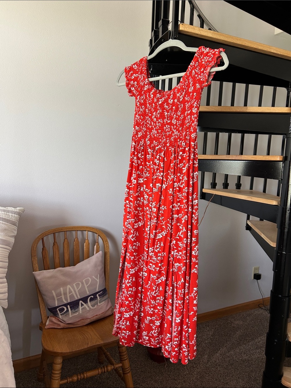 Red Floral Smocked Maxi Dress